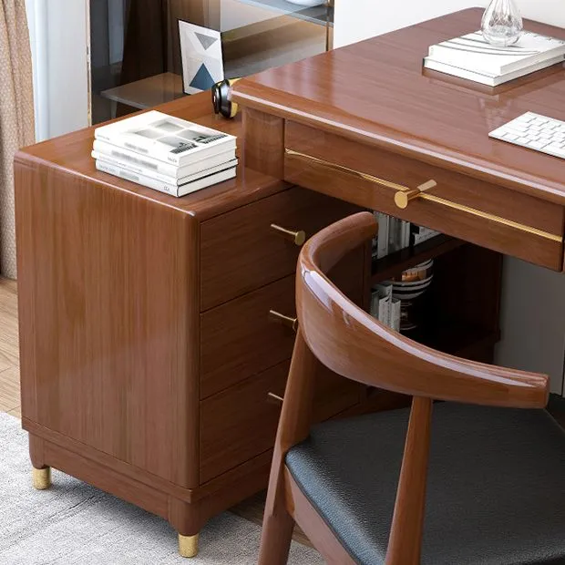 Bureau de rangement et tiroirs en bois d'hévé, bureau rectangulaire sans chaise Clearhalo