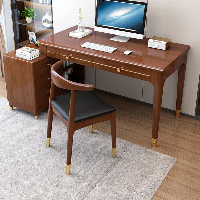 Bureau de rangement et tiroirs en bois d'hévé, bureau rectangulaire sans chaise Clearhalo