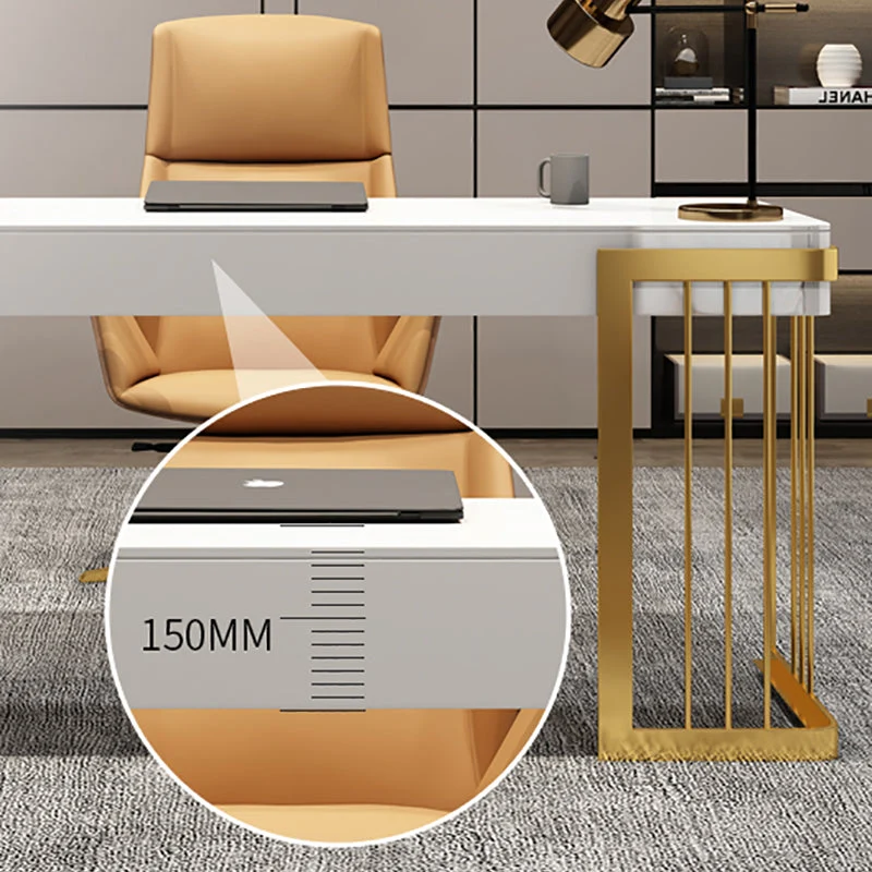 Bureau rectangulaire en acier inoxydable et bois artificiel Glam Clearhalo