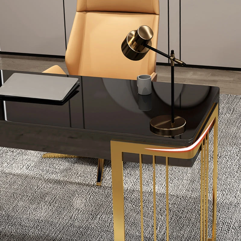 Bureau rectangulaire en acier inoxydable et bois artificiel Glam Clearhalo