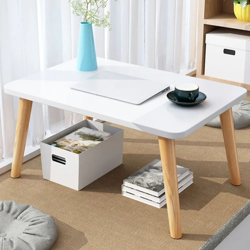 Bureau rectangulaire avec façade en bois artificiel et pieds en bois Clearhalo