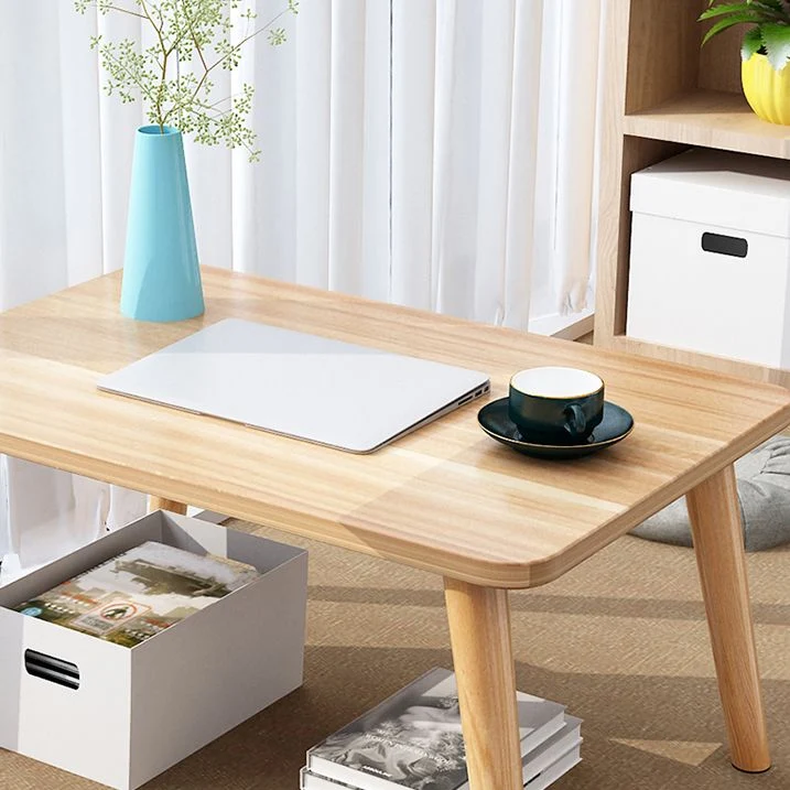 Bureau rectangulaire avec façade en bois artificiel et pieds en bois Clearhalo