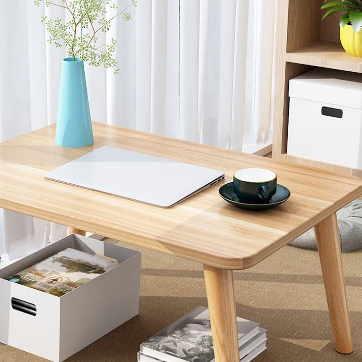 Bureau rectangulaire avec façade en bois artificiel et pieds en bois Clearhalo