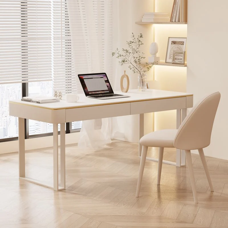 Bureau rectangulaire blanc contemporain, Base en fer, bureau d'écriture pour la maison Clearhalo