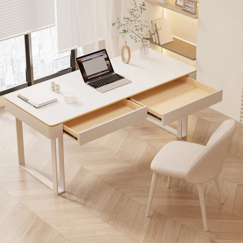 Bureau rectangulaire blanc contemporain, Base en fer, bureau d'écriture pour la maison Clearhalo