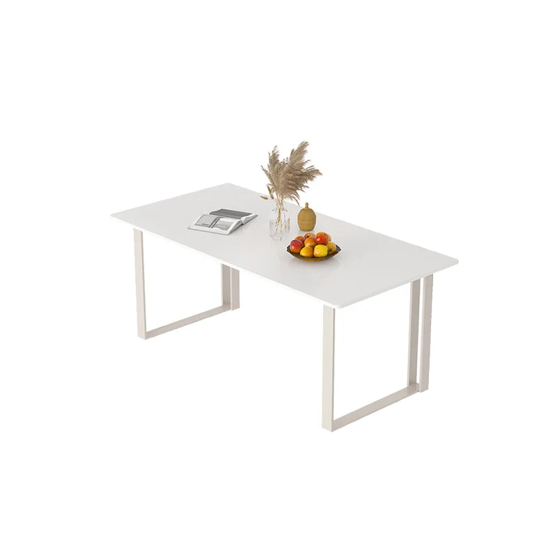 Bureau rectangulaire blanc contemporain, Base en fer, bureau d'écriture pour la maison Clearhalo