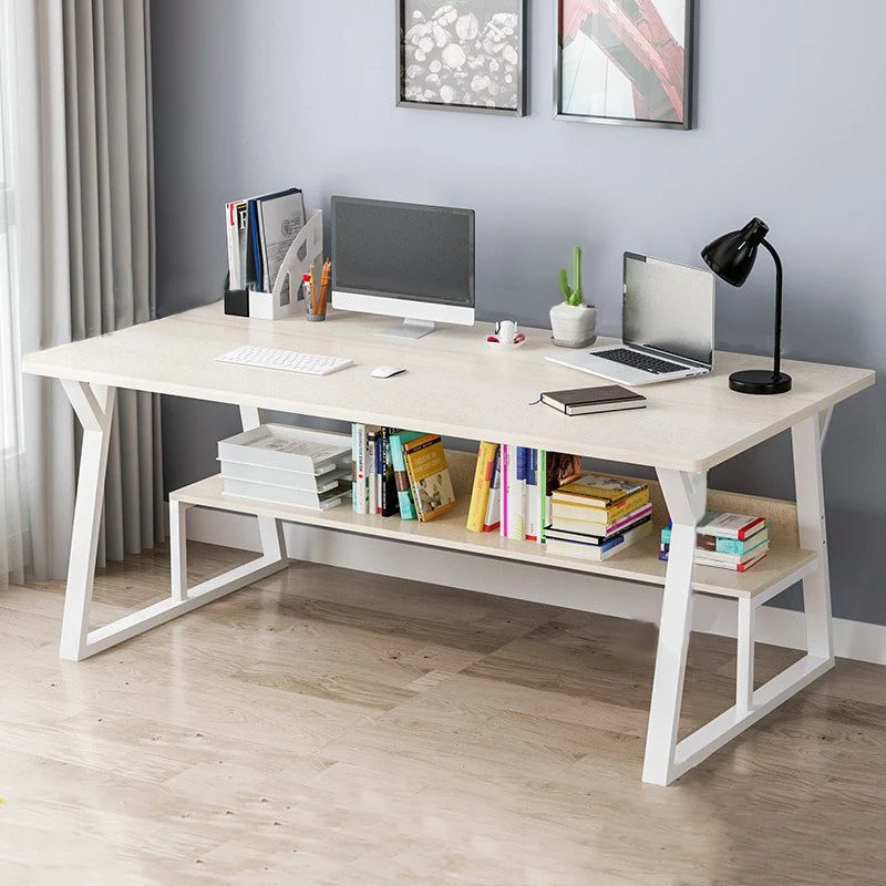 Bureau rectangulaire en bois avec tréteau, pied de Table en acier, bureau blanc pour chambre à coucher Clearhalo