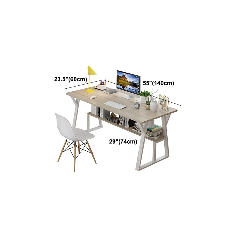 Bureau rectangulaire en bois avec tréteau, pied de Table en acier, bureau blanc pour chambre à coucher Clearhalo