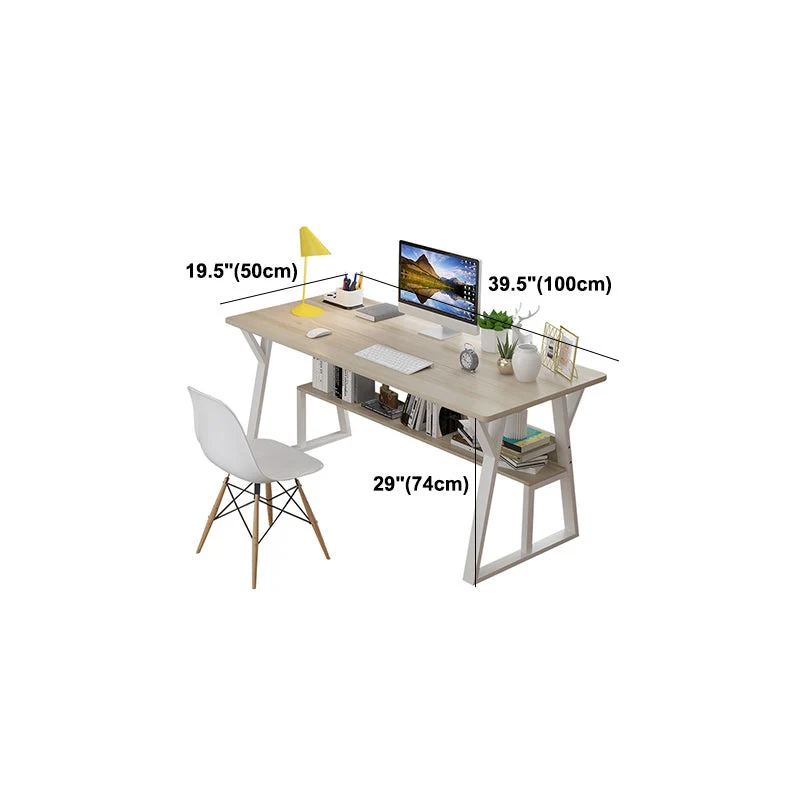 Bureau rectangulaire en bois avec tréteau, pied de Table en acier, bureau blanc pour chambre à coucher Clearhalo