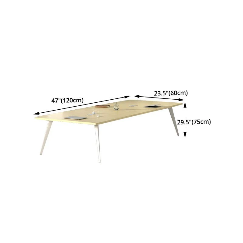 Bureau rectangulaire en bois de couleur naturelle, avec base en métal blanc Clearhalo