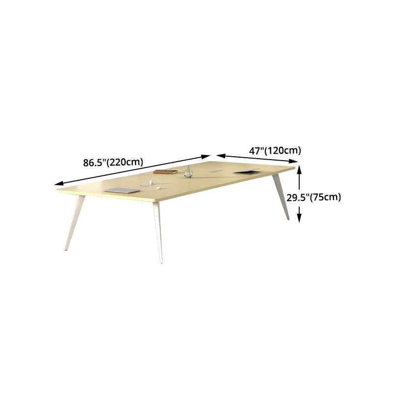 Bureau rectangulaire en bois de couleur naturelle, avec base en métal blanc Clearhalo