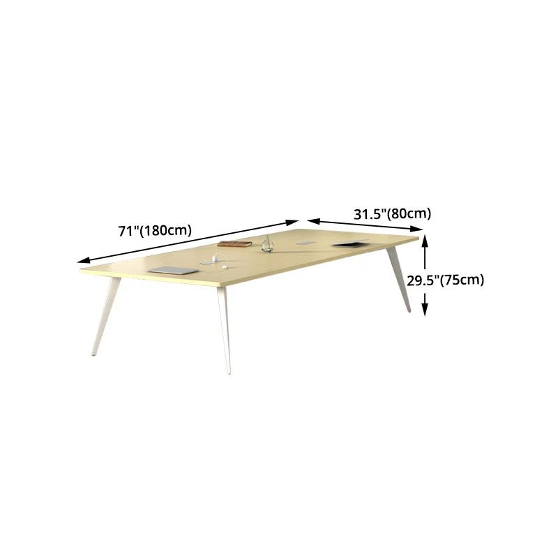 Bureau rectangulaire en bois de couleur naturelle, avec base en métal blanc Clearhalo