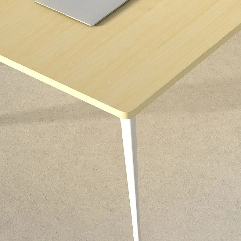 Bureau rectangulaire en bois de couleur naturelle, avec base en métal blanc Clearhalo