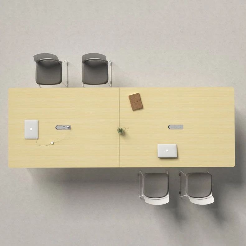 Bureau rectangulaire en bois de couleur naturelle, avec base en métal blanc Clearhalo