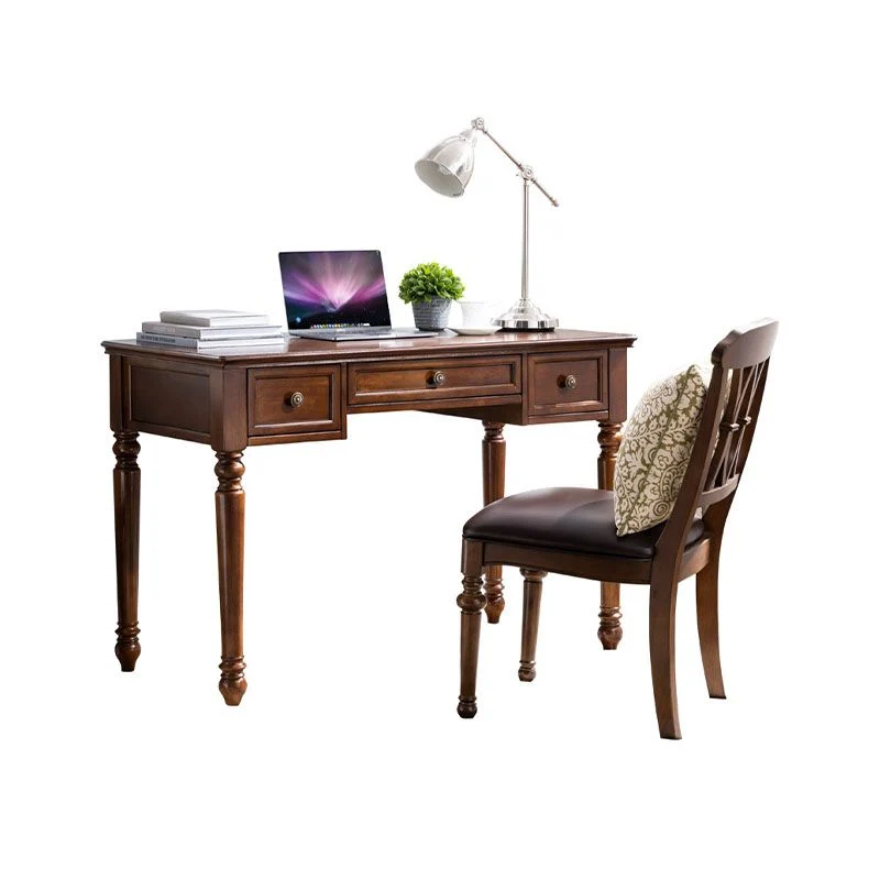 Bureau rectangulaire en bois d'hévé massif avec tiroirs Clearhalo