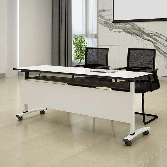 Bureau rectangulaire en bois de fabrication industrielle avec roulettes Clearhalo