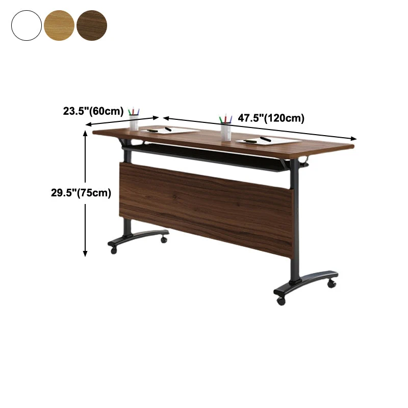 Bureau rectangulaire en bois de fabrication industrielle avec roulettes Clearhalo