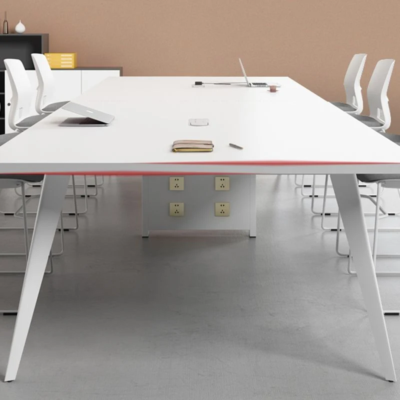 Bureau rectangulaire en bois manufacturé blanc, bureau moderne avec gestion des câbles Clearhalo