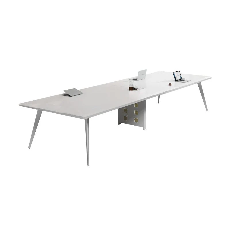 Bureau rectangulaire en bois manufacturé blanc, bureau moderne avec gestion des câbles Clearhalo