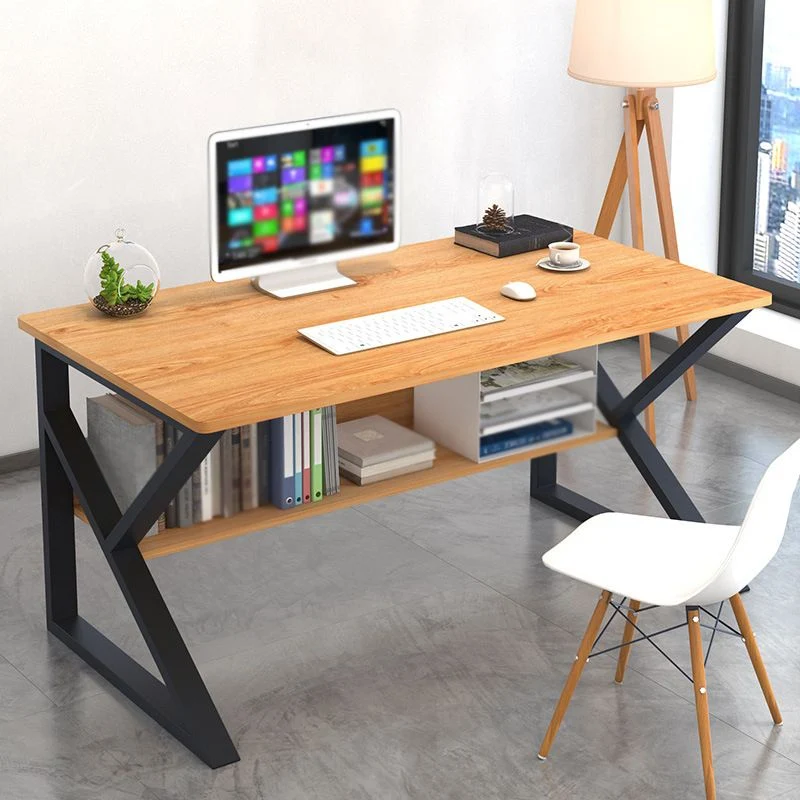 Bureau rectangulaire en bois manufacturé Bureau contemporain à base de tréteaux avec étagère Clearhalo