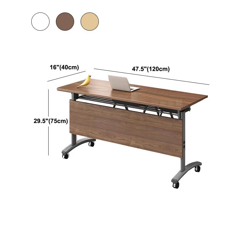 Bureau rectangulaire en bois manufacturé contemporain avec roulettes Clearhalo