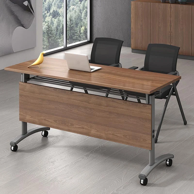Bureau rectangulaire en bois manufacturé contemporain avec roulettes Clearhalo