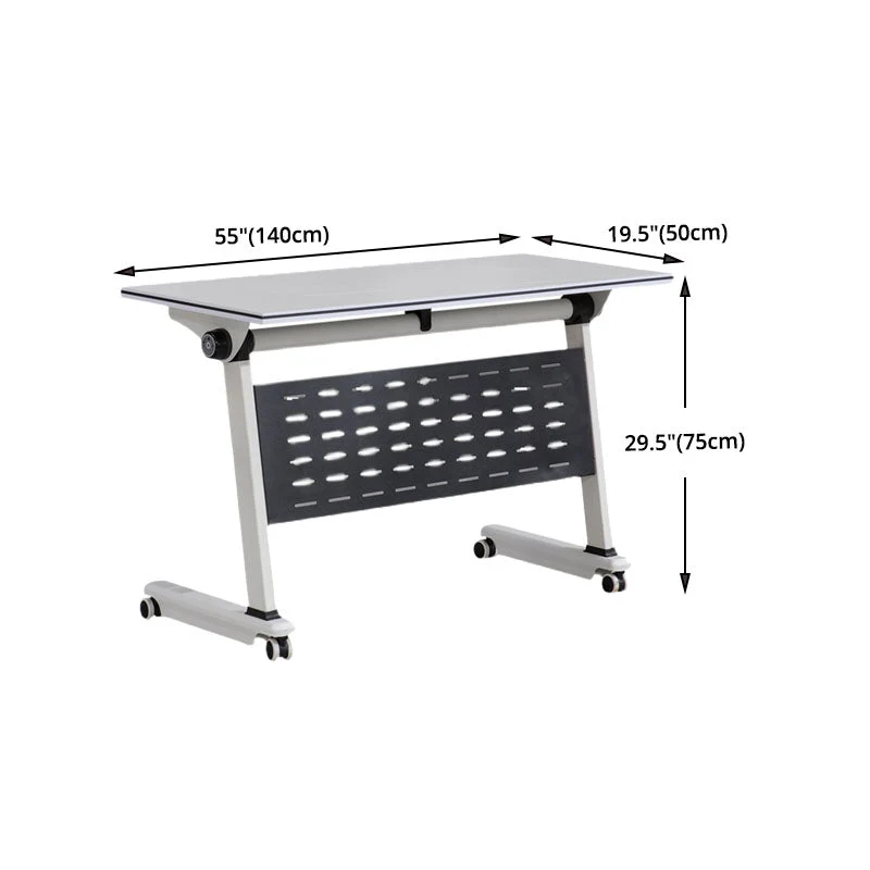 Bureau rectangulaire en bois manufacturé contemporain avec roulettes Clearhalo