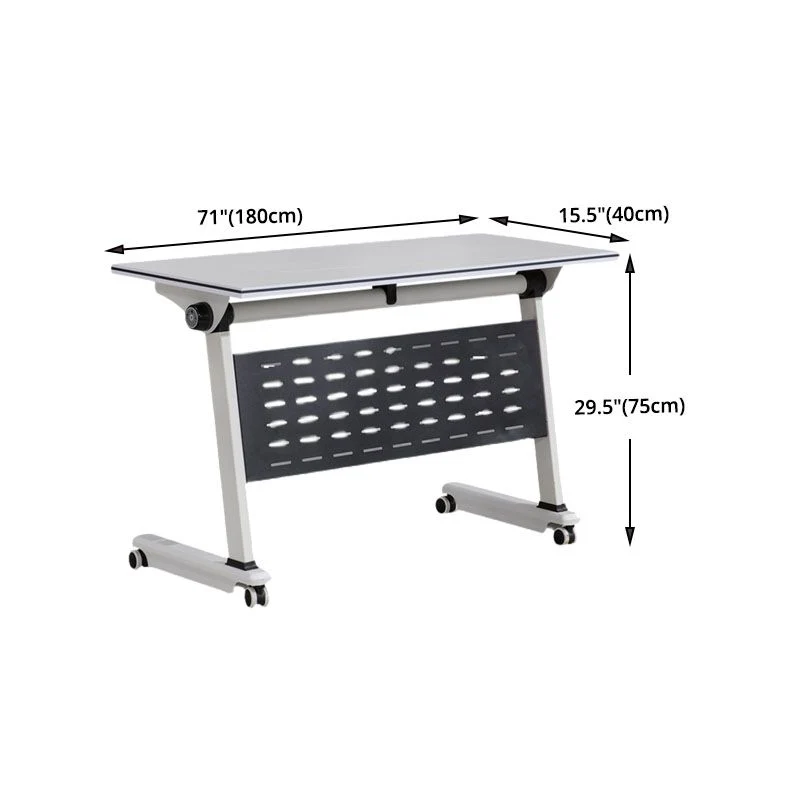 Bureau rectangulaire en bois manufacturé contemporain avec roulettes Clearhalo
