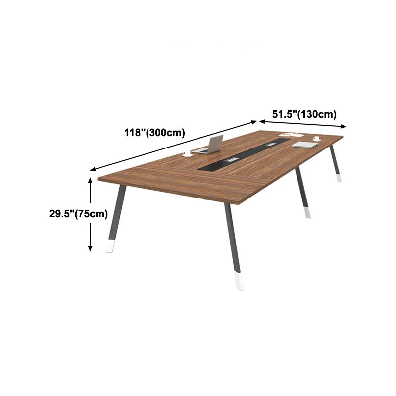 Bureau rectangulaire en bois manufacturé moderne avec pieds en métal Clearhalo