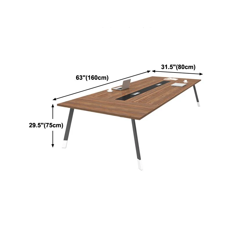 Bureau rectangulaire en bois manufacturé moderne avec pieds en métal Clearhalo