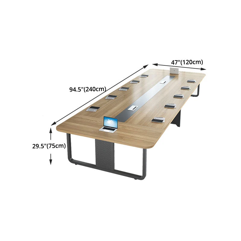 Bureau rectangulaire en bois manufacturé moderne avec socle en métal Clearhalo