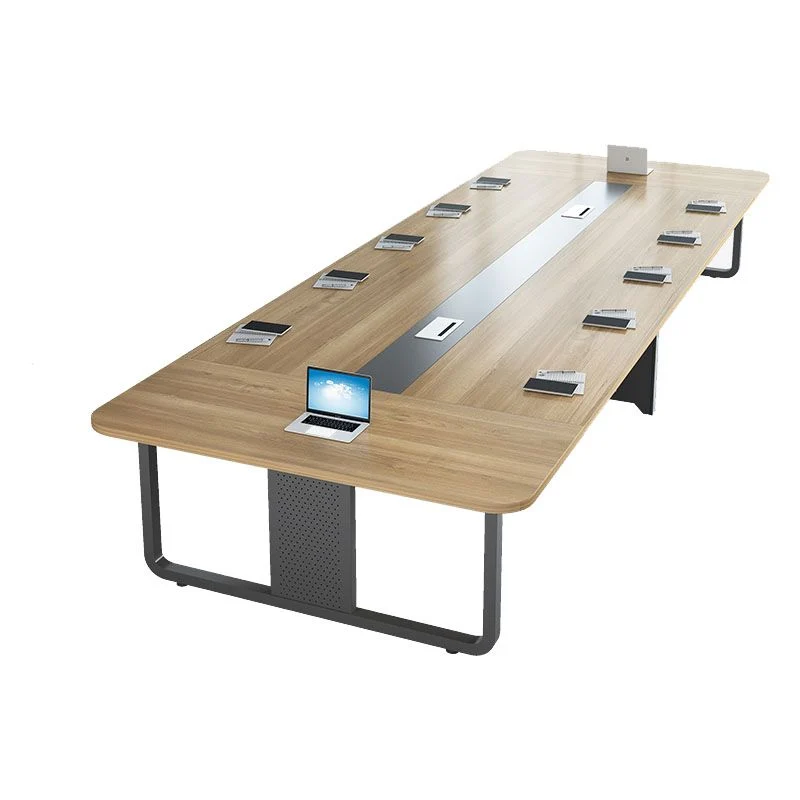 Bureau rectangulaire en bois manufacturé moderne avec socle en métal Clearhalo