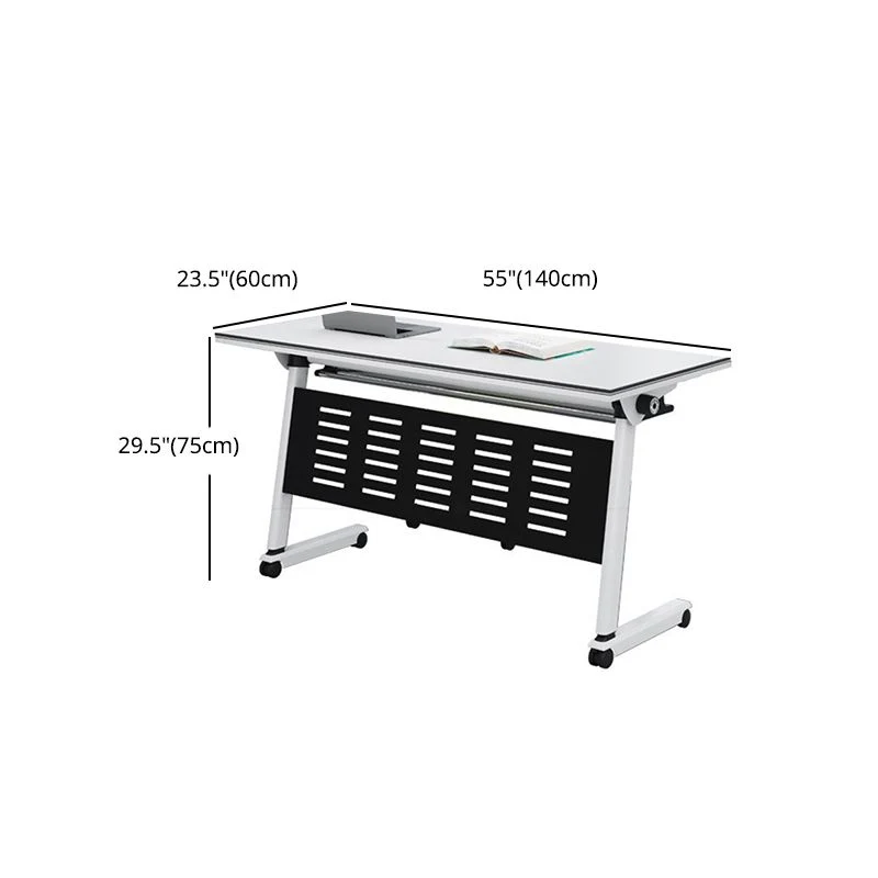 Bureau rectangulaire en bois manufacturé moderne avec roulettes Clearhalo