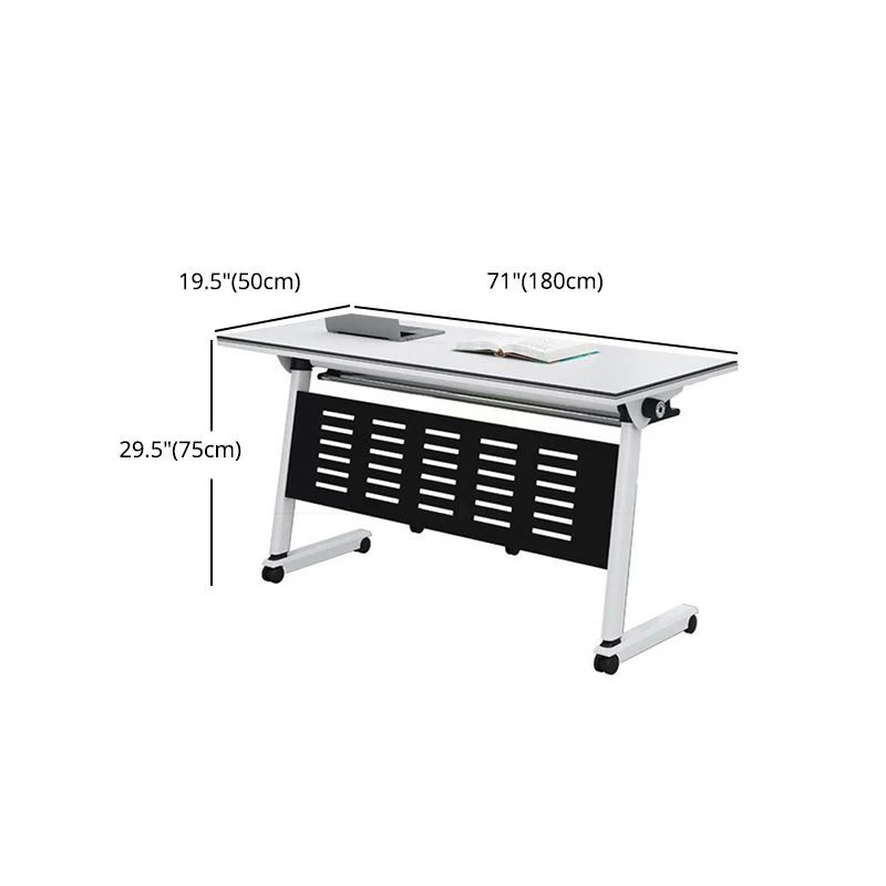 Bureau rectangulaire en bois manufacturé moderne avec roulettes Clearhalo