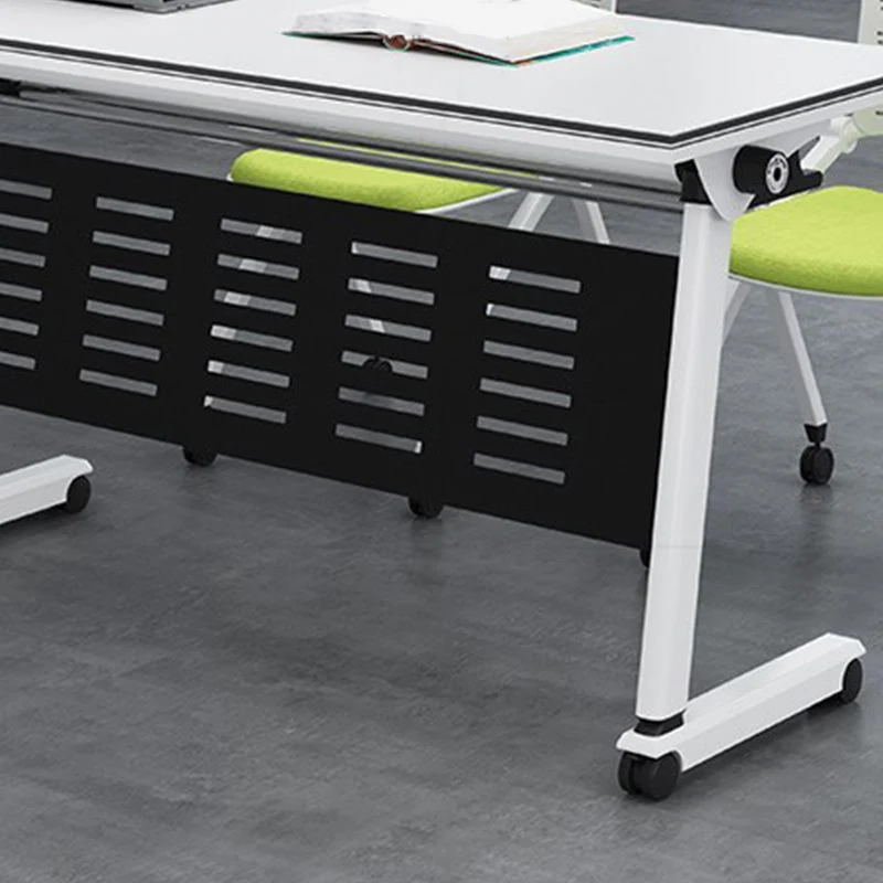 Bureau rectangulaire en bois manufacturé moderne avec roulettes Clearhalo