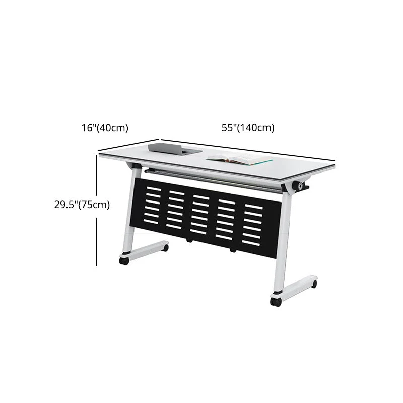Bureau rectangulaire en bois manufacturé moderne avec roulettes Clearhalo