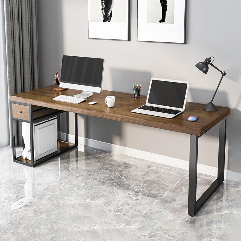 Bureau rectangulaire en bois massif industriel avec pieds en métal Clearhalo