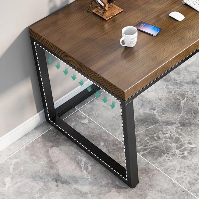 Bureau rectangulaire en bois massif industriel avec pieds en métal Clearhalo