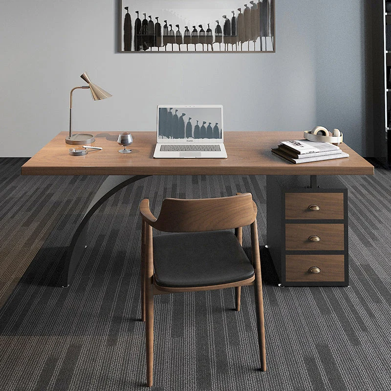Bureau rectangulaire en bois de pin et métal marron et noir Clearhalo
