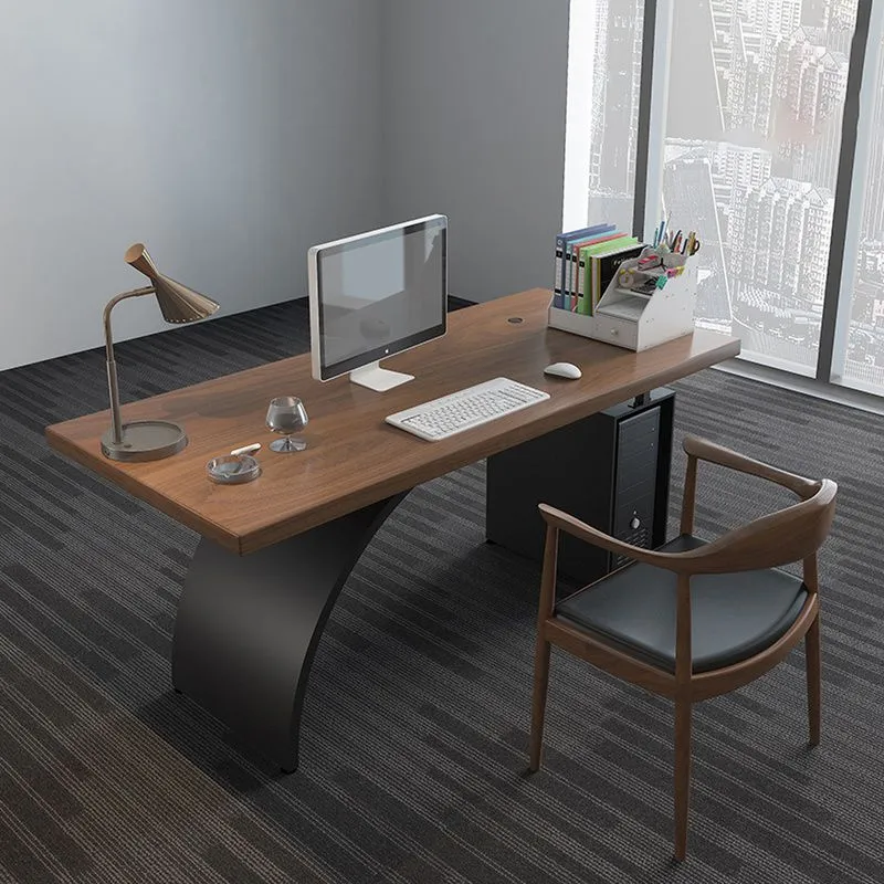 Bureau rectangulaire en bois de pin et métal marron et noir Clearhalo