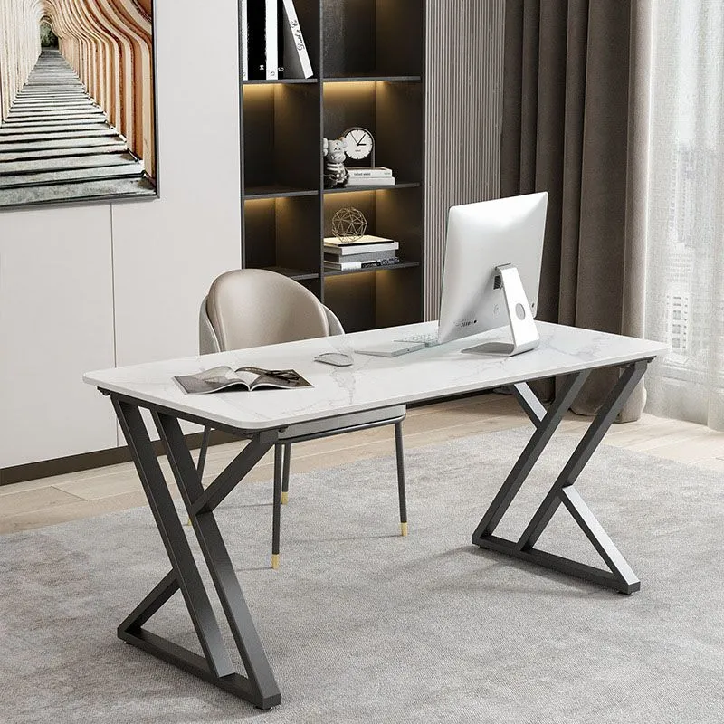 Bureau rectangulaire de bureau sur traîneau de 30 pouces de hauteur avec pieds en fer pour le bureau Clearhalo