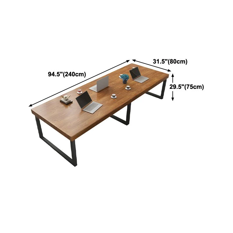 Bureau rectangulaire contemporain en bois massif marron avec base en métal pour bureau Clearhalo