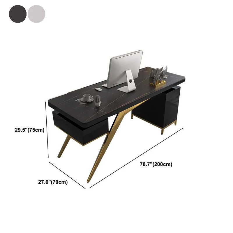 Bureau rectangulaire Glam en marbre, bureau d'écriture en bois massif pour la maison Clearhalo