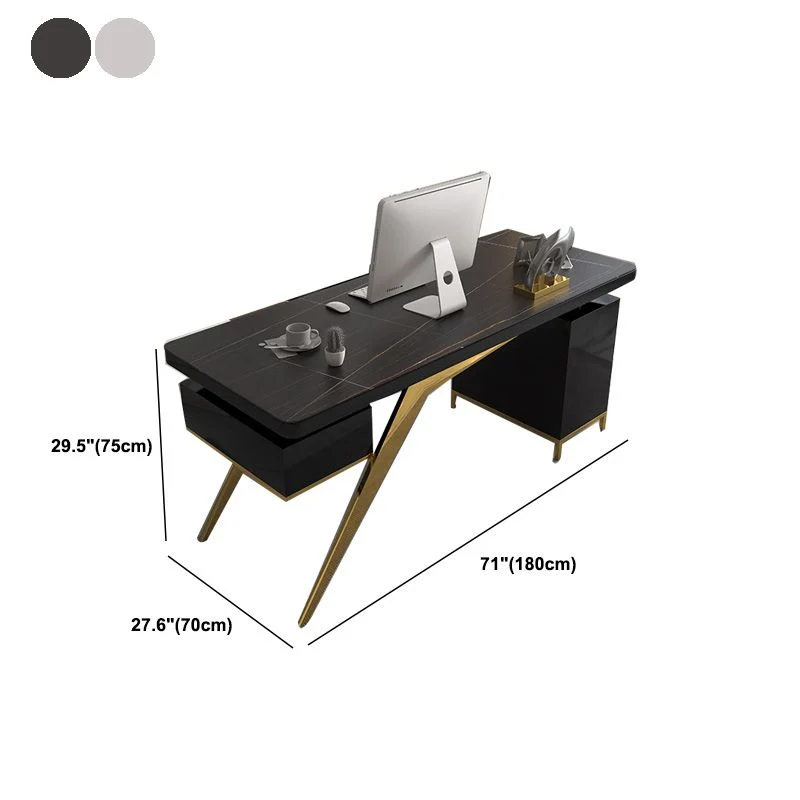 Bureau rectangulaire Glam en marbre, bureau d'écriture en bois massif pour la maison Clearhalo