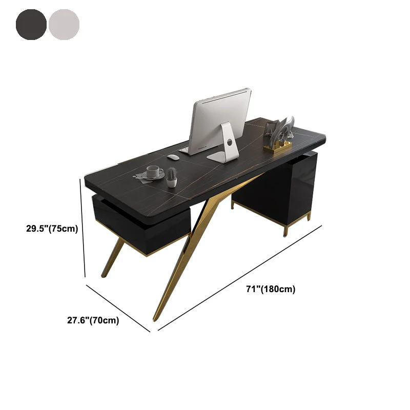 Bureau rectangulaire Glam en marbre, bureau d'écriture en bois massif pour la maison Clearhalo