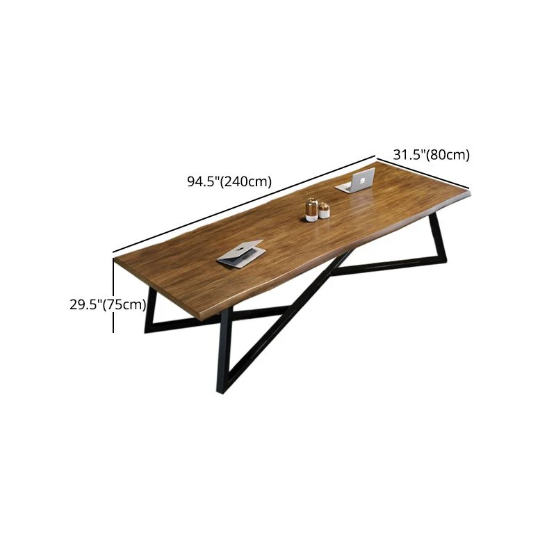 Bureau rectangulaire industriel en bois de pin avec base en métal noir Clearhalo
