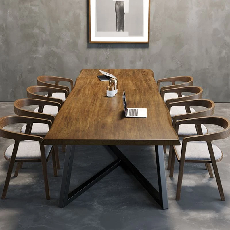 Bureau rectangulaire industriel en bois de pin avec base en métal noir Clearhalo