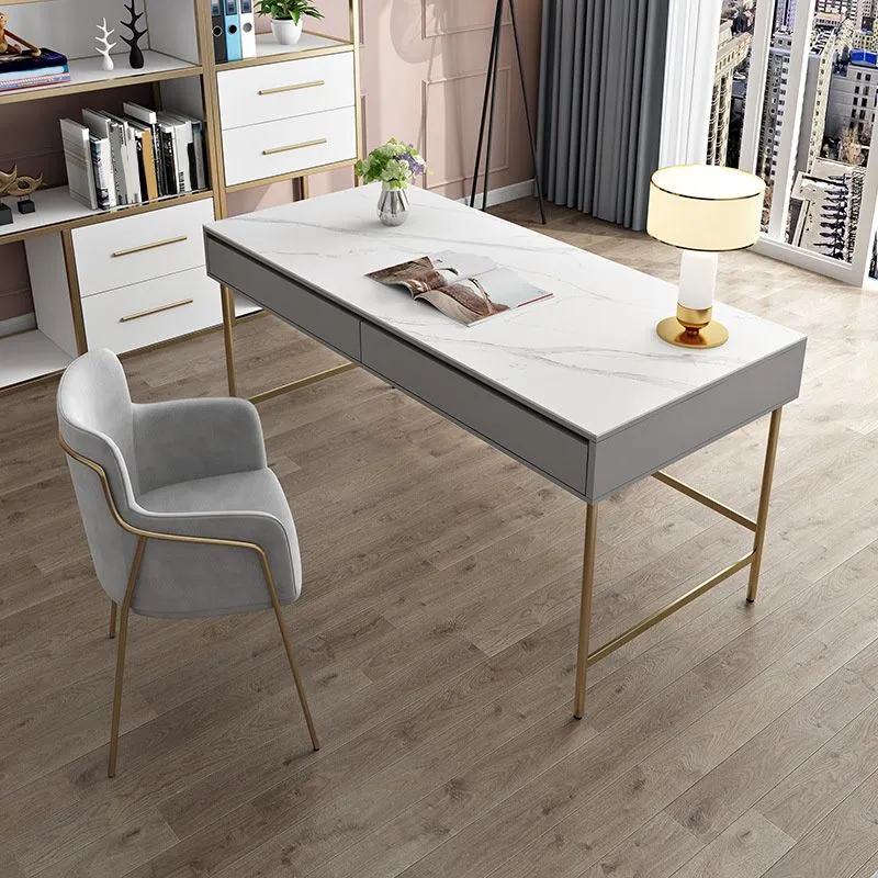 Bureau rectangulaire en marbre, bureau d'écriture Glam en bois massif pour la maison Clearhalo