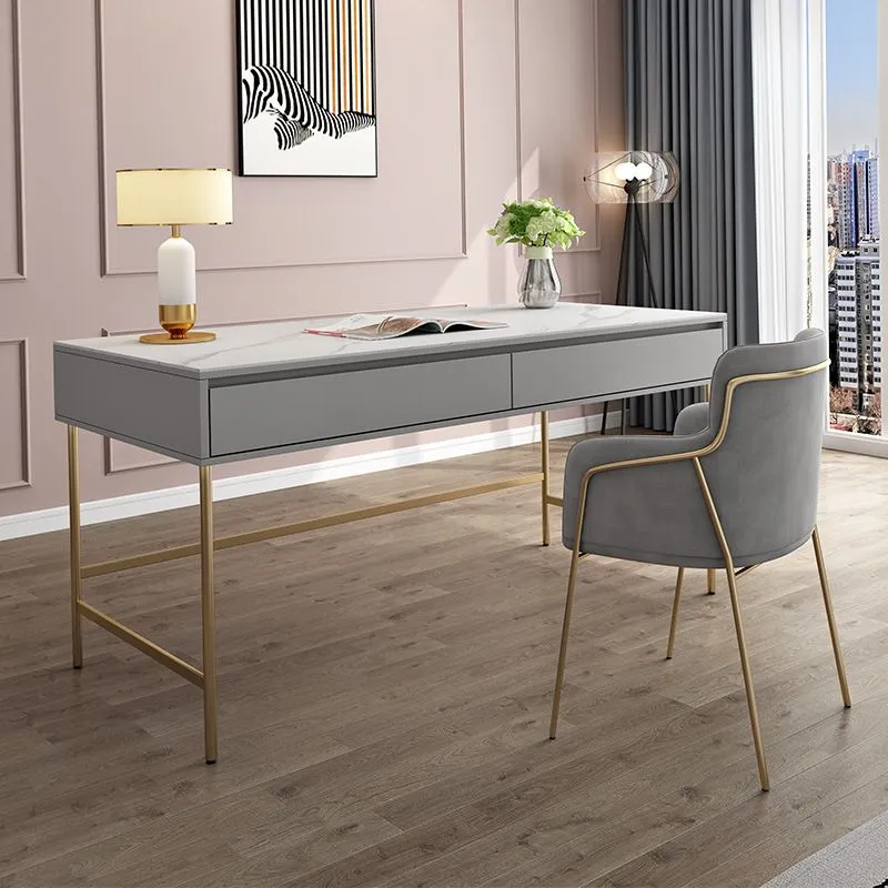 Bureau rectangulaire en marbre, bureau d'écriture Glam en bois massif pour la maison Clearhalo