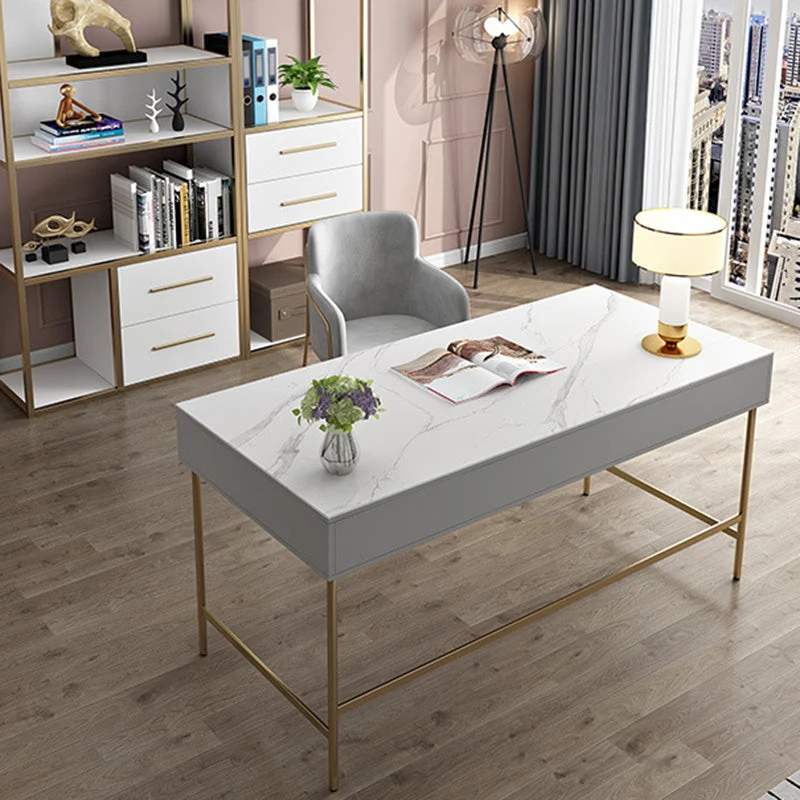 Bureau rectangulaire en marbre, bureau d'écriture Glam en bois massif pour la maison Clearhalo